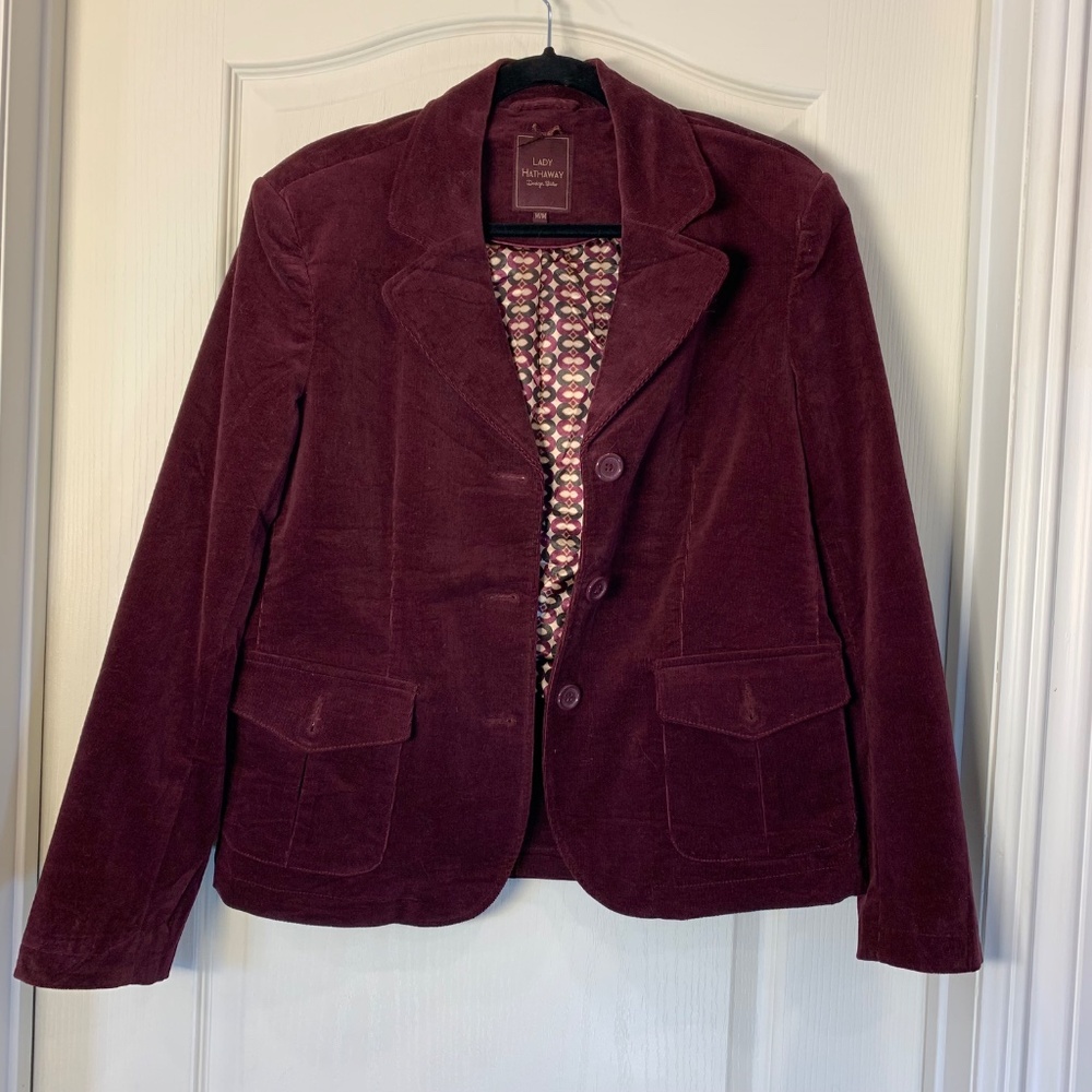 Lady Hathaway Designer Studio Corduroy Blazer (M)  Rich Burgundy Vintage-Inspire